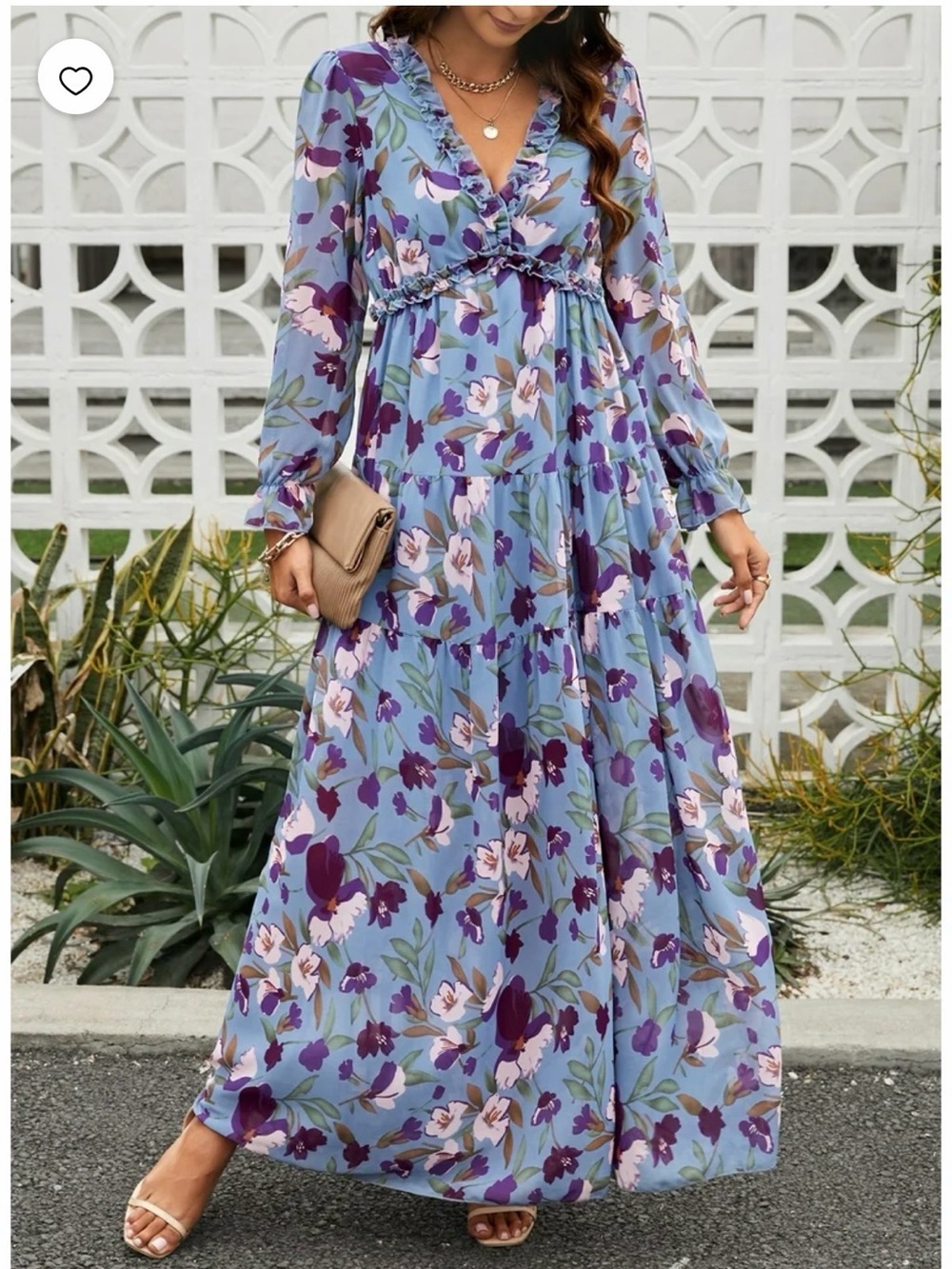 Lavender Floral V-Neck Tiered Maxi Dress
